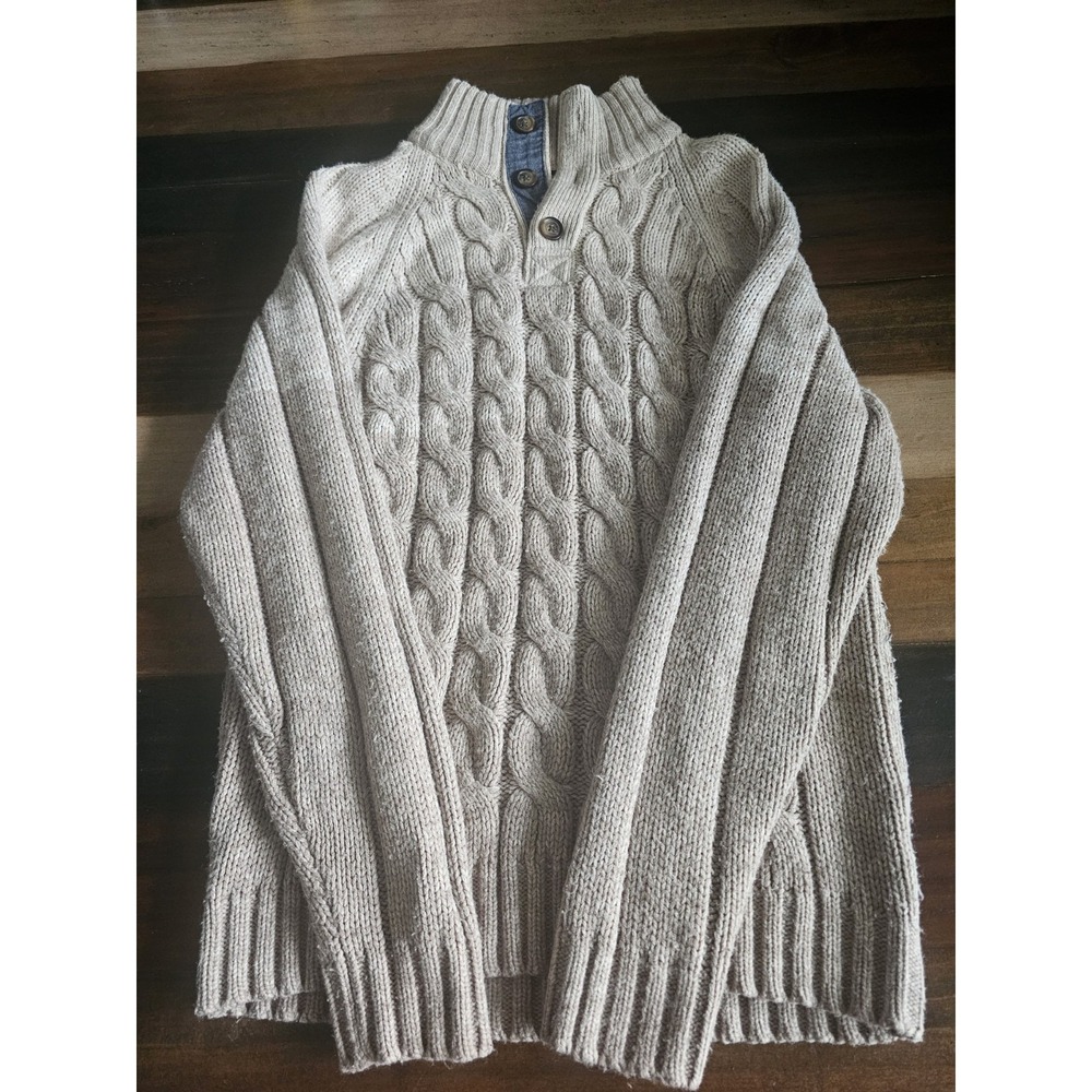 Weatherproof Vintage Men's M Cable Knit Sweater Beige Mock Neck Pullover